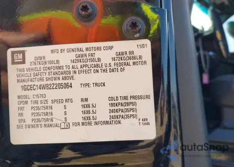 2002 Chevrolet Silverado 1500 z USA, uszkodzony, nr VIN 1GCEC14W82Z205064